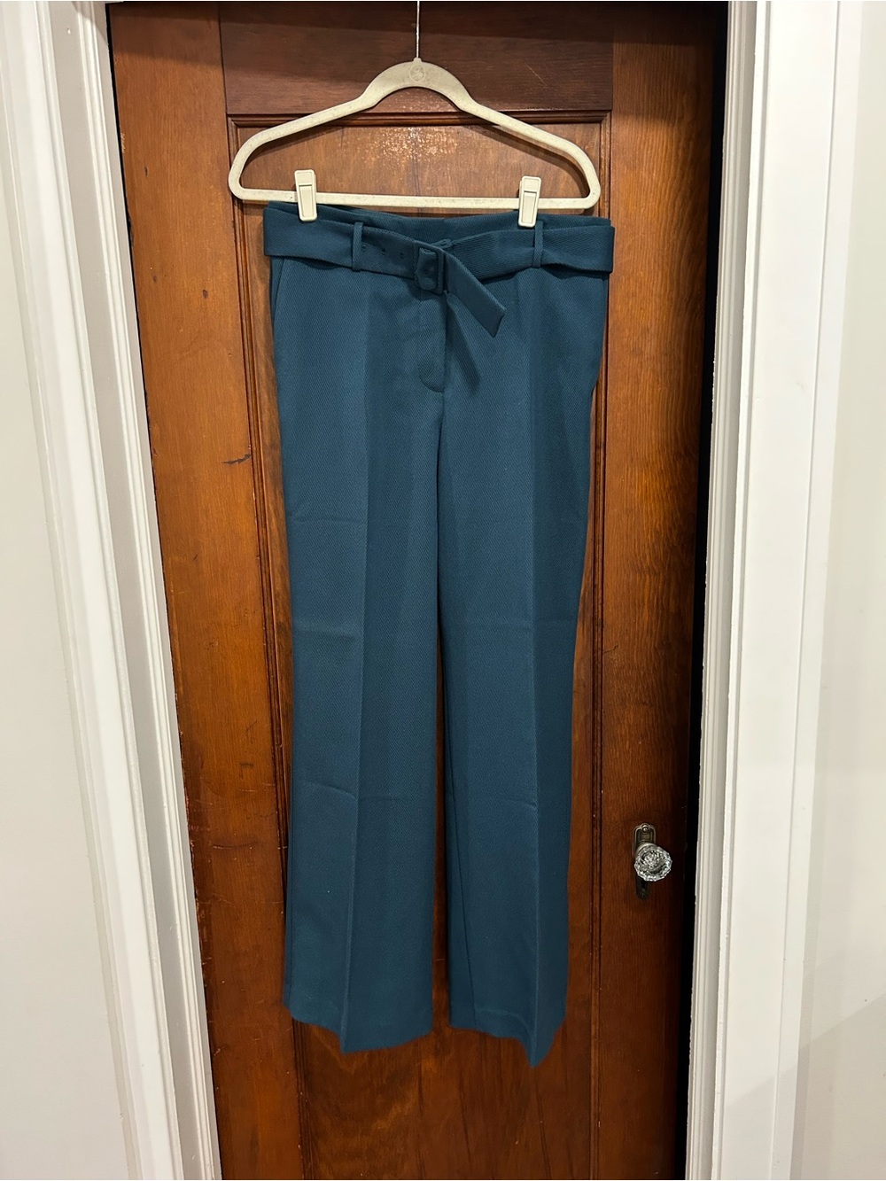 Ann Taylor Teal Belted Wide-Leg Trousers